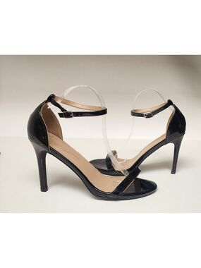CHARLES ALBERT TESSA BLACK FAUX LEATHER ANKLE STRAP PUMP HEEL SHOES SIZE US 10